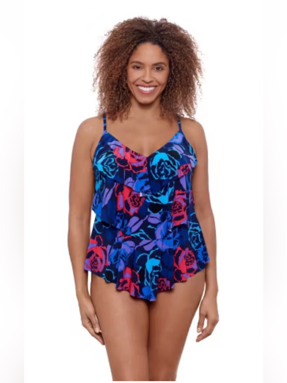 Aqua Green, Women's Triple Tier Tankini, Rose Grows Multicolored